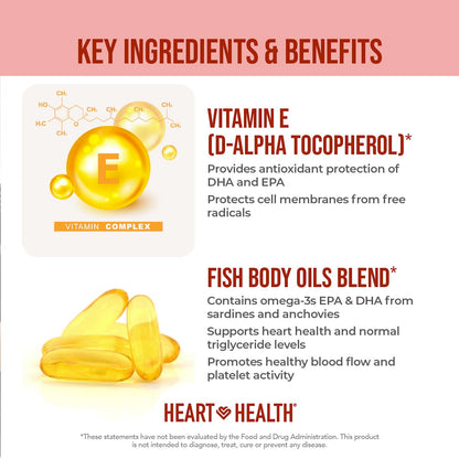Heart Health Essential Omega-3 Fish Oil with Vitamin E – High EPA & DHA (60 Servings) | Gluten-Free & Non-GMO