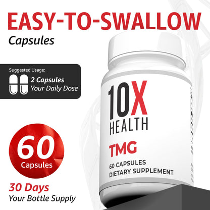 10X Health TMG Supplements - Liver Support, Heart Wellness, Energy | Non-GMO & Gluten-Free - 60 Capsules