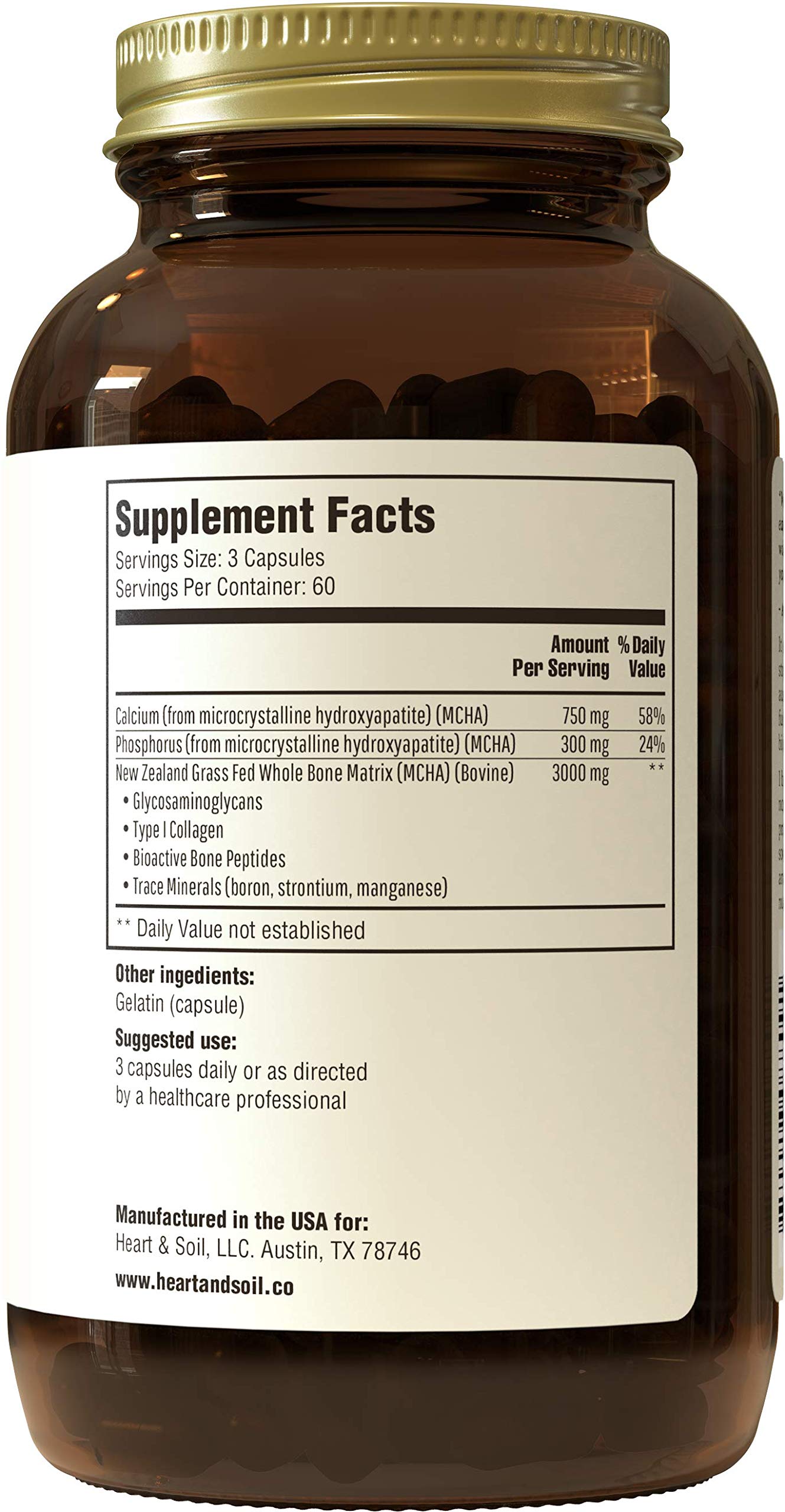 Heart & Soil Grass-Fed Bone Matrix — Joint Health & Flexibility (180 Capsules)