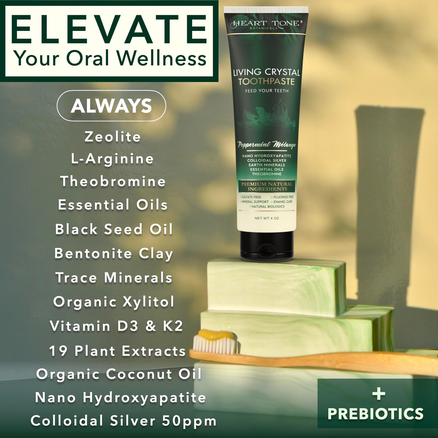 Heart Tone Botanicals Living Crystal Toothpaste - Fluoride Free & Remineralizing Nano Hydroxyapatite