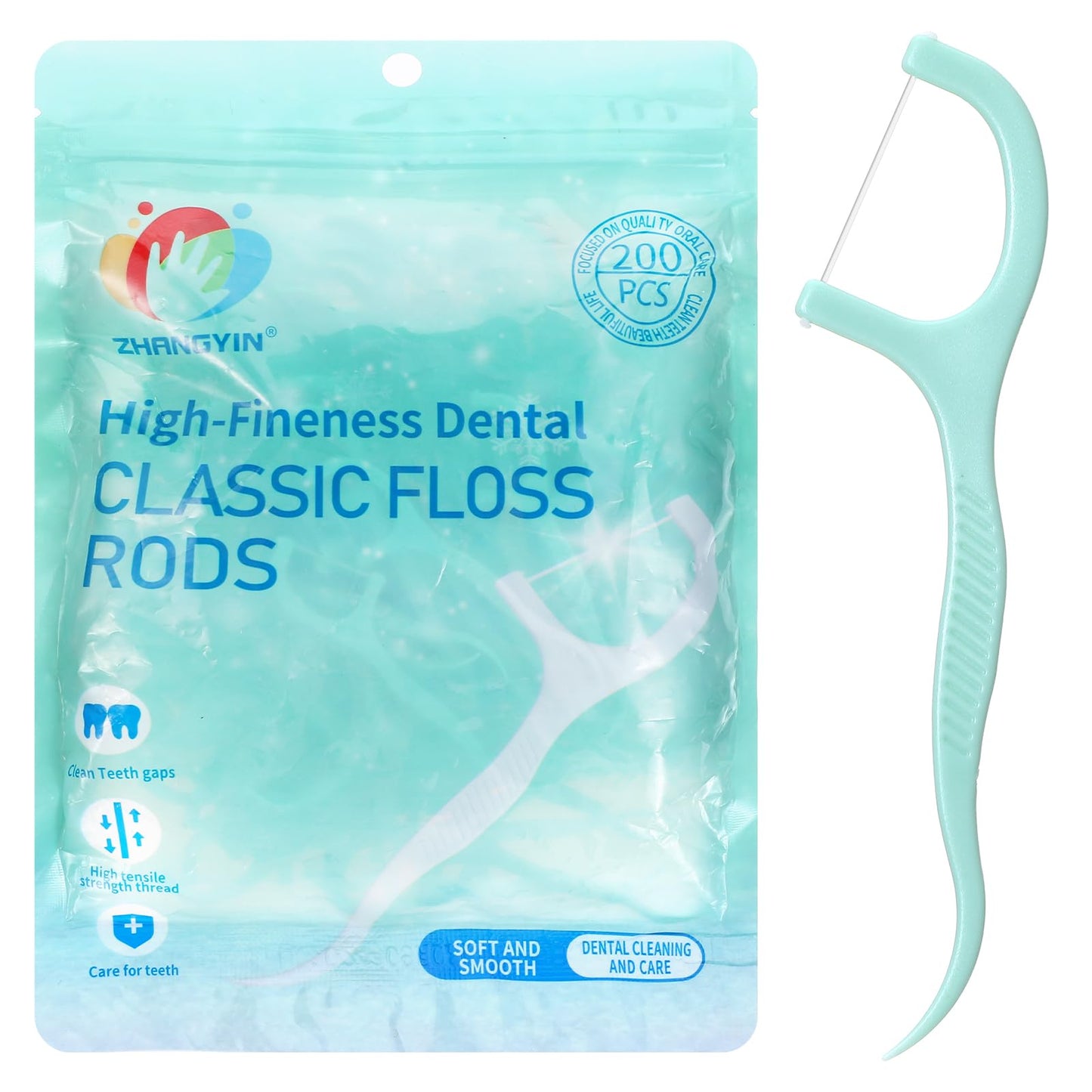 Heclia Dental Floss Picks Bulk – 200 Count Mint Flavor, Portable Light Green