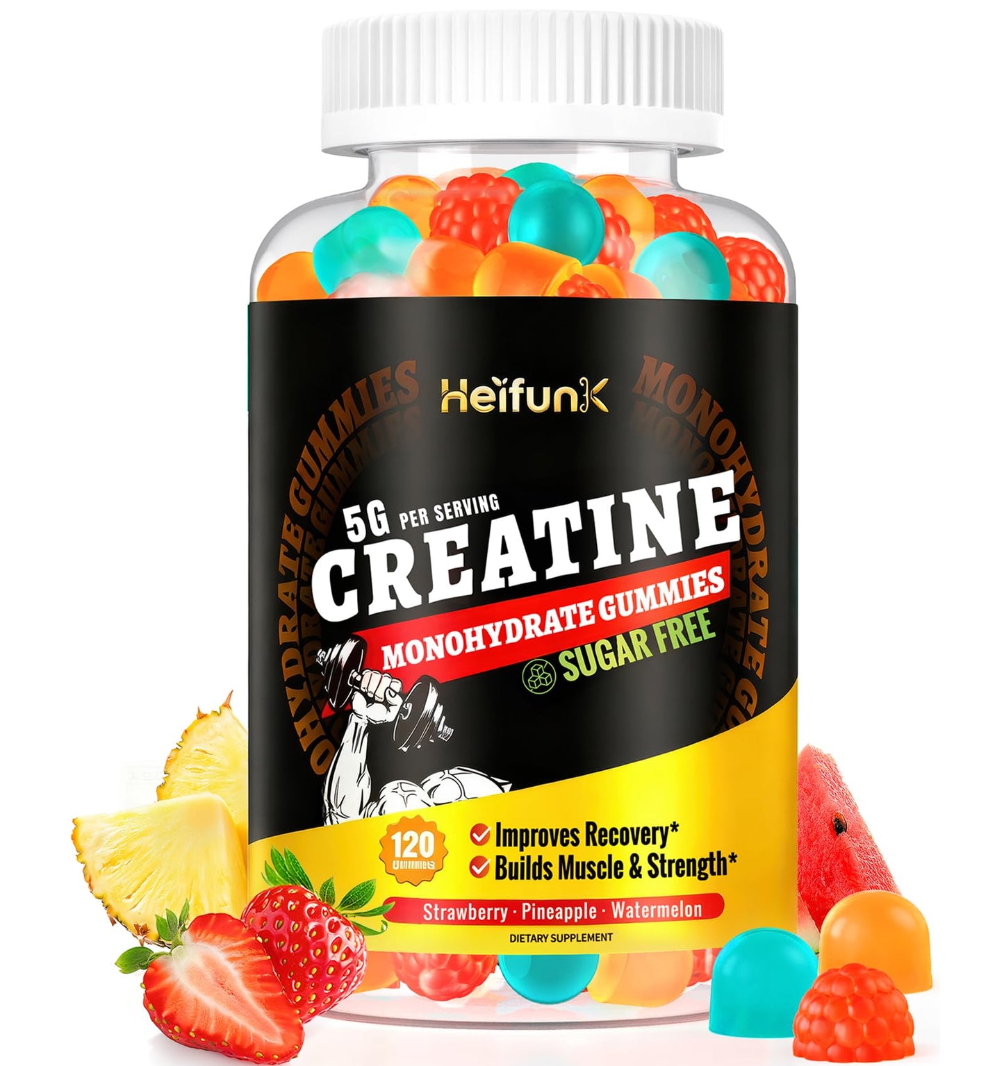 heifunk Creatine Monohydrate Gummies Sugar Free – 5000mg Per Serving, 120 Count, Vegan Pre-Workout