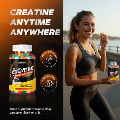 heifunk Creatine Monohydrate Gummies Sugar Free – 5000mg Per Serving, 120 Count, Vegan Pre-Workout