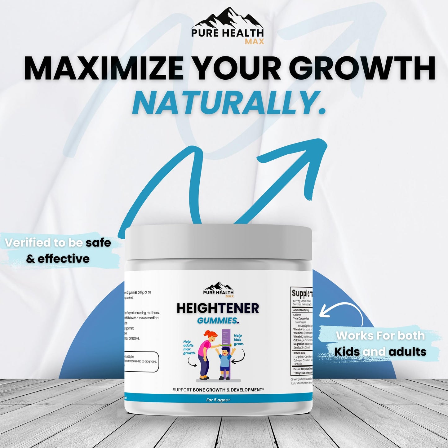 PURE HEALTH MAX Heightener Gummies — Natural Height Growth Support for Kids, Teens & Adults | Calcium & Zinc + L-Arginine
