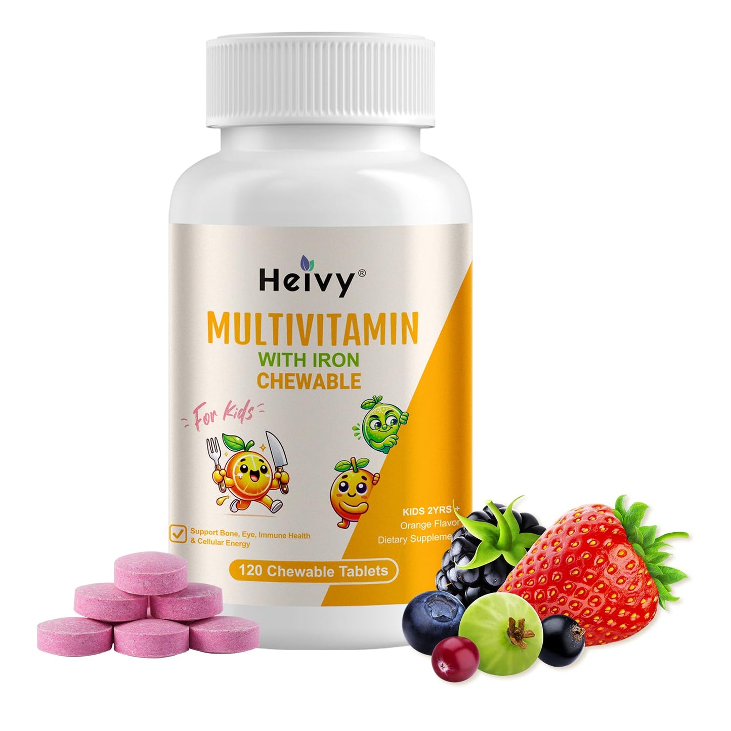 Heivy Children Multivitamin Chewable – 120 Tablets | Vitamin D3, C & B-Complex