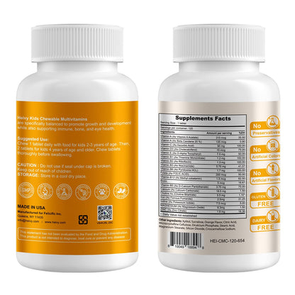 Heivy Children Multivitamin Chewable – 120 Tablets | Vitamin D3, C & B-Complex