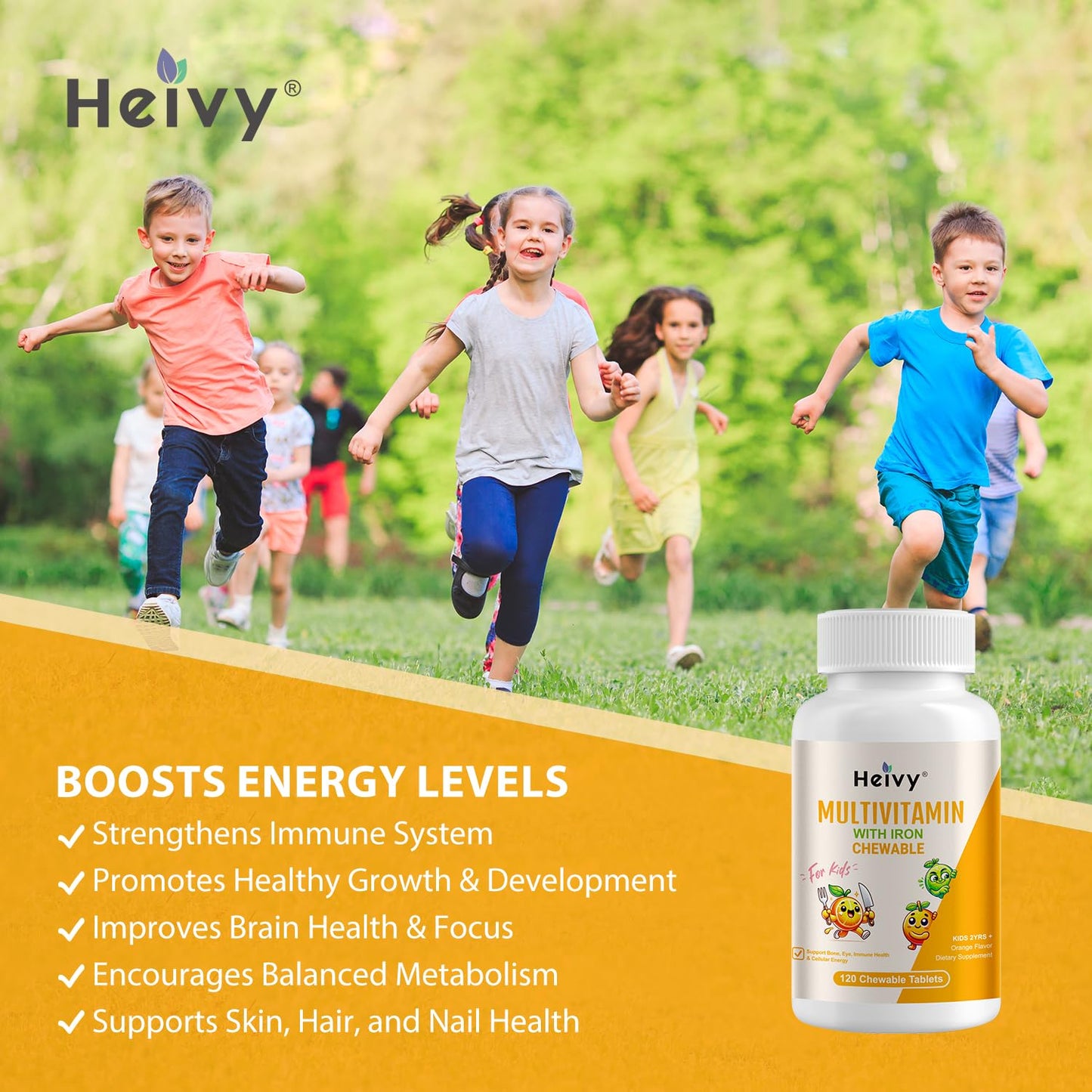 Heivy Children Multivitamin Chewable – 120 Tablets | Vitamin D3, C & B-Complex