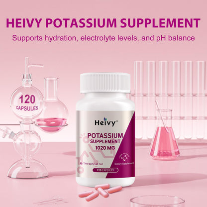 Heivy Potassium Supplement 1020 mg | Electrolyte Balance & Heart Health | 120 Veggie Capsules