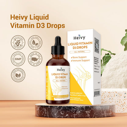 Heivy Vitamin D Drops 4000 IU (100 mcg) – D3 for Bone Health | Pineapple Flavor | Made in USA | 60 Servings