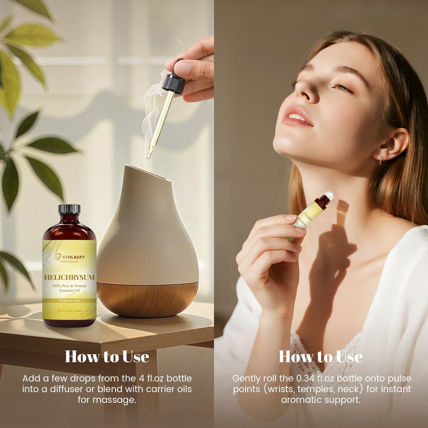Helichrysum Essential Oil Set: 4 oz Bottle + 0.34 oz Roll-On