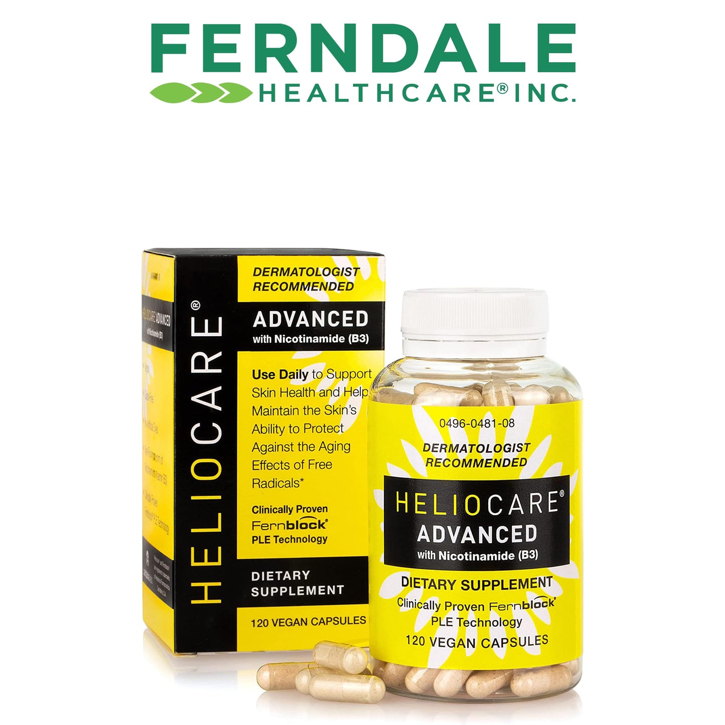 Heliocare Advanced Niacin B3 Supplement | Fernblock PLE 240mg per Serving - 120 Vegan Capsules