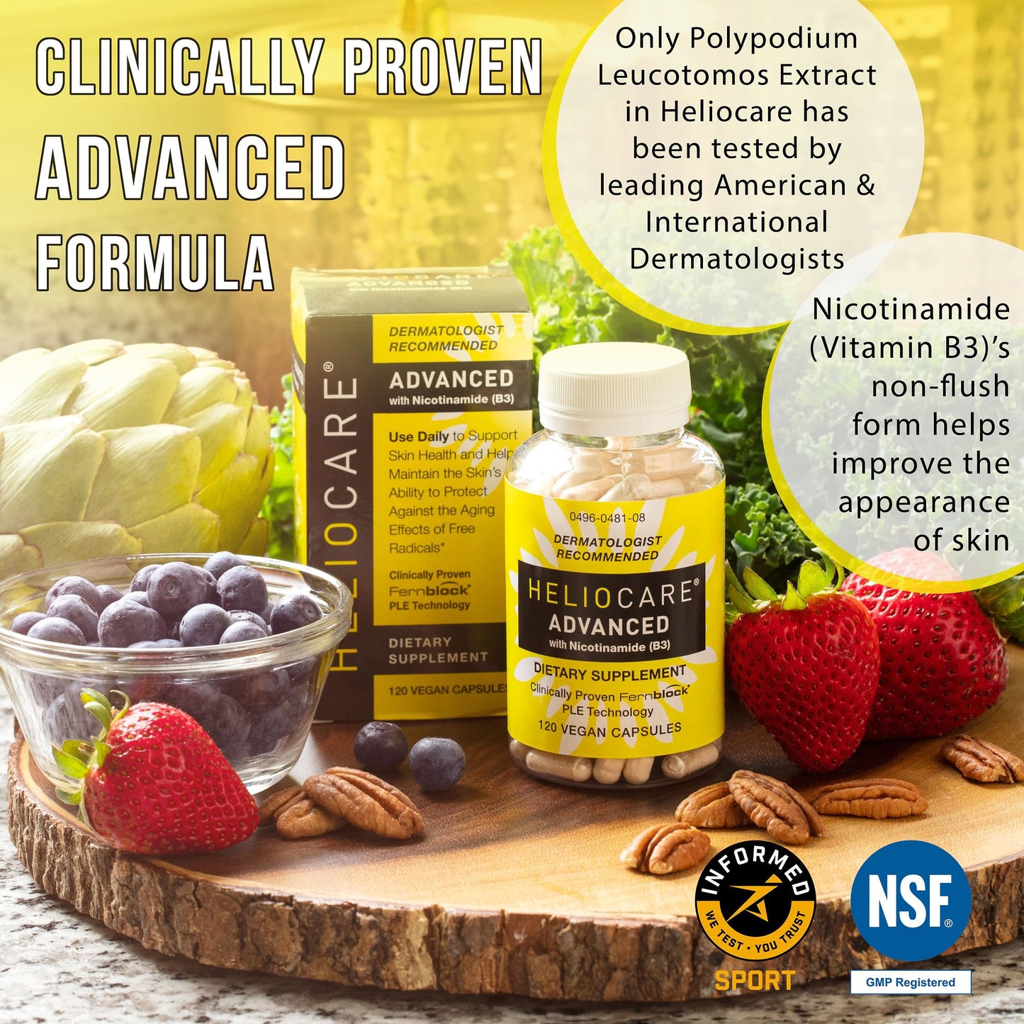 Heliocare Advanced Niacin B3 Supplement | Fernblock PLE 240mg per Serving - 120 Vegan Capsules