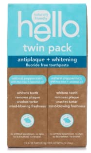 Hello Antiplaque & Whitening Fluoride-Free Toothpaste Twin Pack – Peppermint