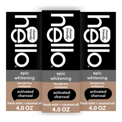 Hello Epic Whitening Charcoal Toothpaste – Fluoride Free, SLS Free, 3-Pack, 4.0 oz Tubes