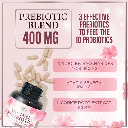 Vaginal Probiotics 50B CFU - 10 Strains with Cranberry & D-Mannose | Vaginal pH & Flora Balance - 60 Capsules
