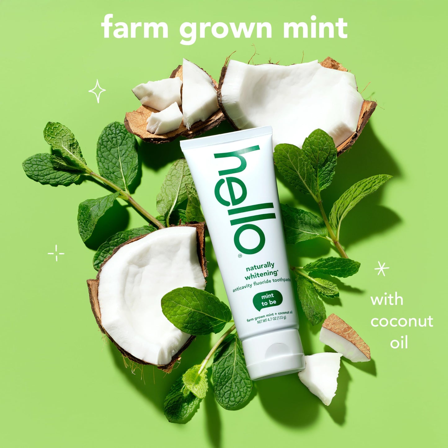 hello Naturally Whitening Fluoride Toothpaste — Mint, 3 Pack (4.7 oz tubes)