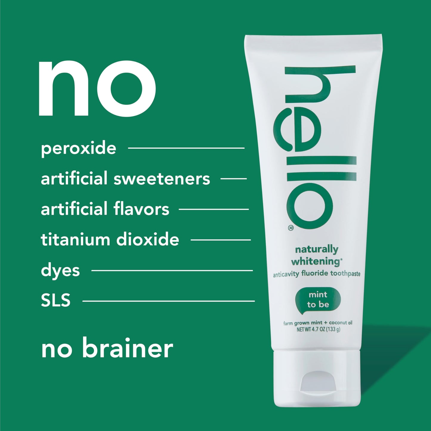 hello Naturally Whitening Fluoride Toothpaste — Mint, 3 Pack (4.7 oz tubes)