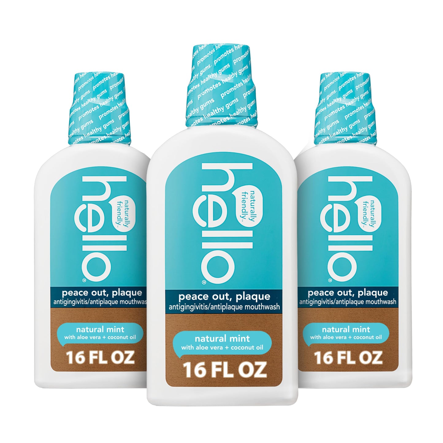 Hello Peace Out Plaque Mouthwash – Fluoride Free, Alcohol Free, Vegan (3x16 oz)