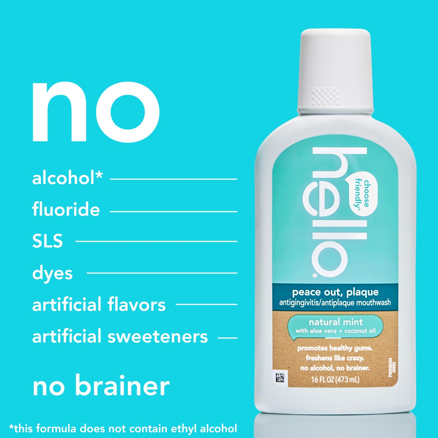 Hello Peace Out Plaque Mouthwash – Fluoride Free, Alcohol Free, Vegan (3x16 oz)
