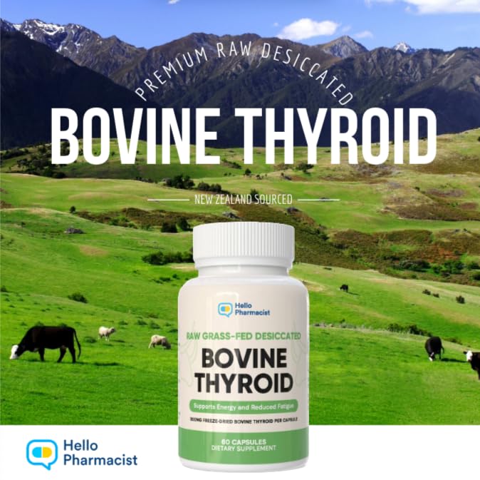 HelloPharmacist Raw Desiccated Bovine Thyroid 300mg Capsule – NZ Grass-Fed, Non-GMO, 60 Capsules