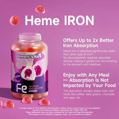 Heme Iron Gummies for Women with Salmon Peptides – Gentle, Sugar-Free for Anemia Support (60 ct)