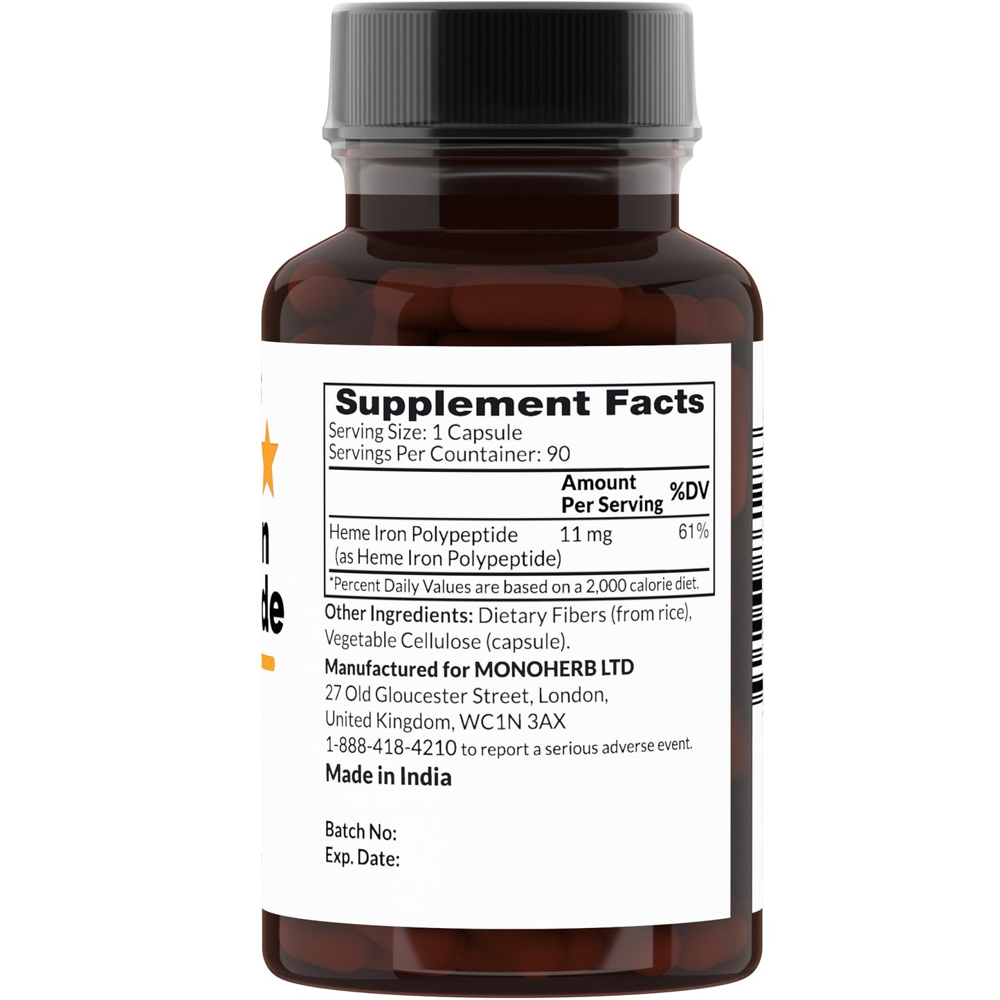 Heme Iron Polypeptide 11 mg - 90 Vegetarian Capsules | Iron Supplement Complex