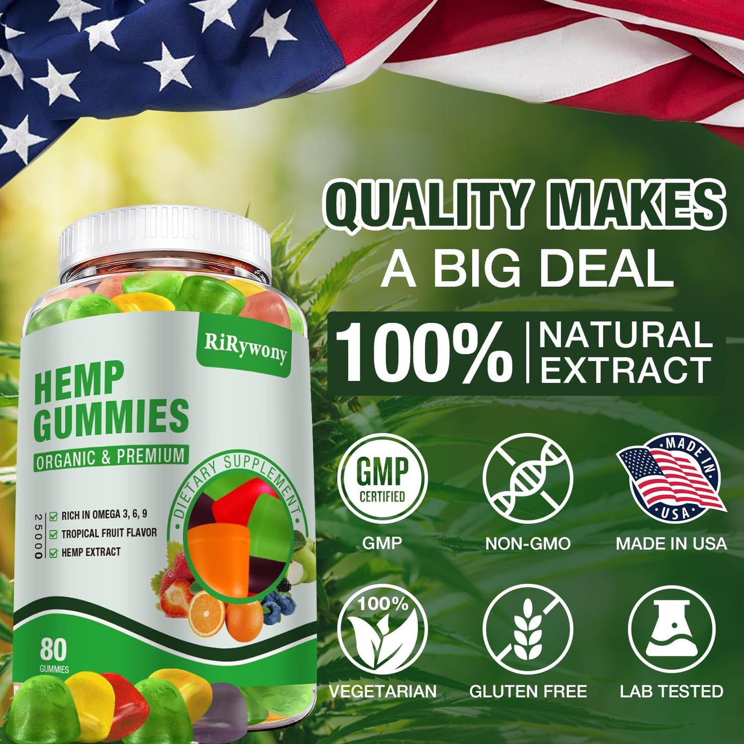 Hemp Gummies (3 Packs) – High Potency Organic Hemp Oil Extract, 240 Count