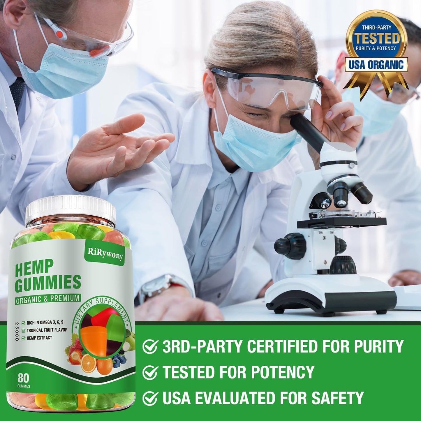 Hemp Gummies (3 Packs) – High Potency Organic Hemp Oil Extract, 240 Count
