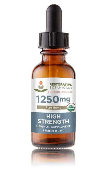 High Strength USDA Organic Hemp Oil Drops 1250mg – 2oz/60ml | Calming Relief