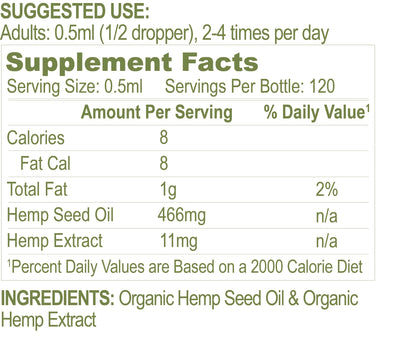 High Strength USDA Organic Hemp Oil Drops 1250mg – 2oz/60ml | Calming Relief