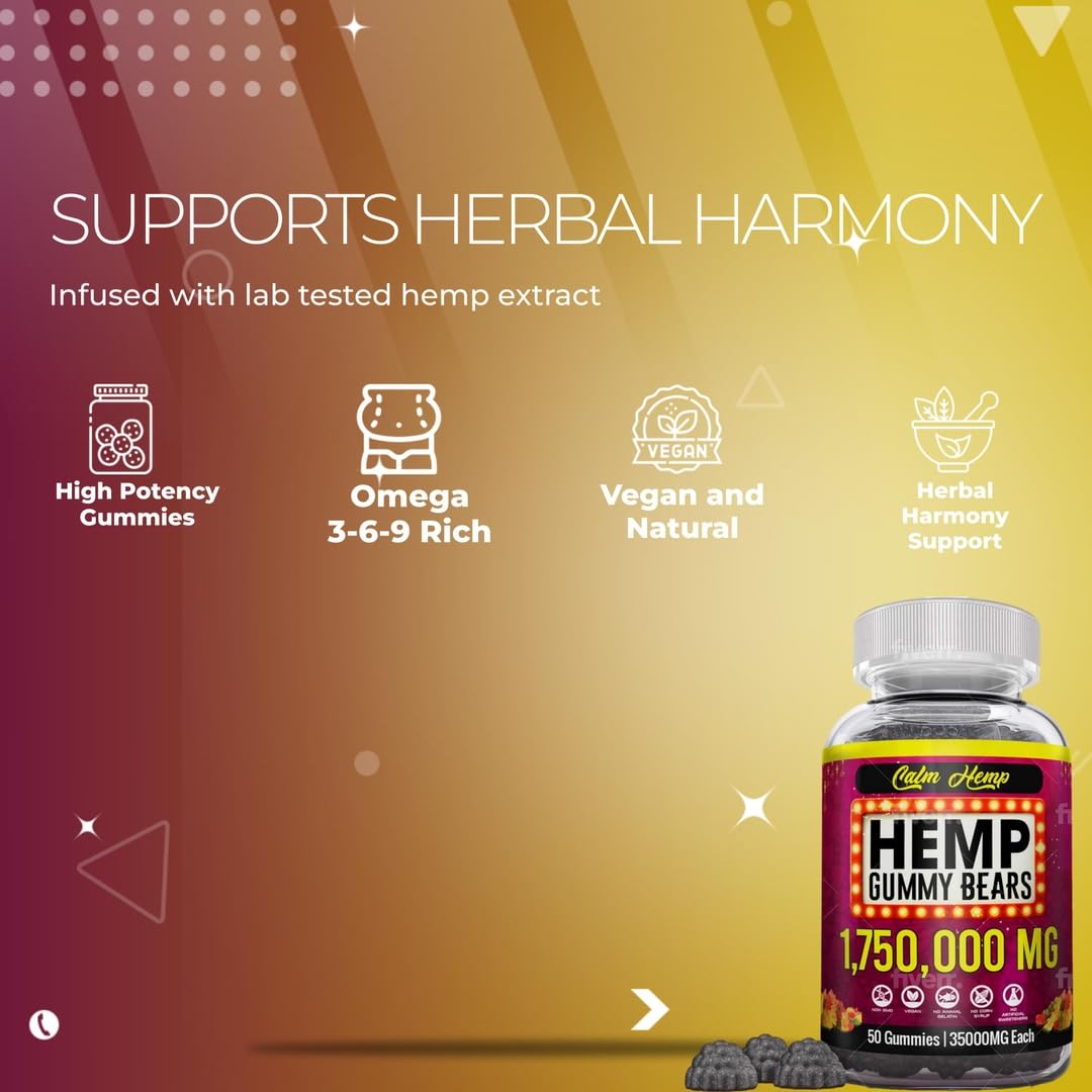 Organic Hemp Gummies Neuropathy Support - Vegan High Potency Hemp Oil, Omega 3-6-9, Vitamin B2 Made in USA