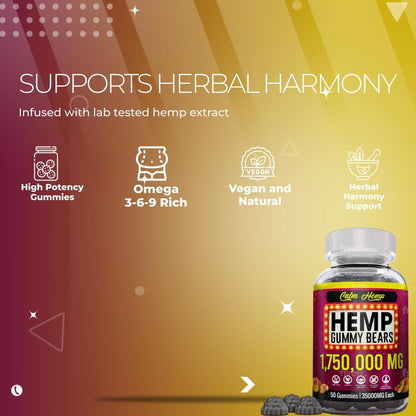 Organic Hemp Gummies Neuropathy Support - Vegan High Potency Hemp Oil, Omega 3-6-9, Vitamin B2 Made in USA