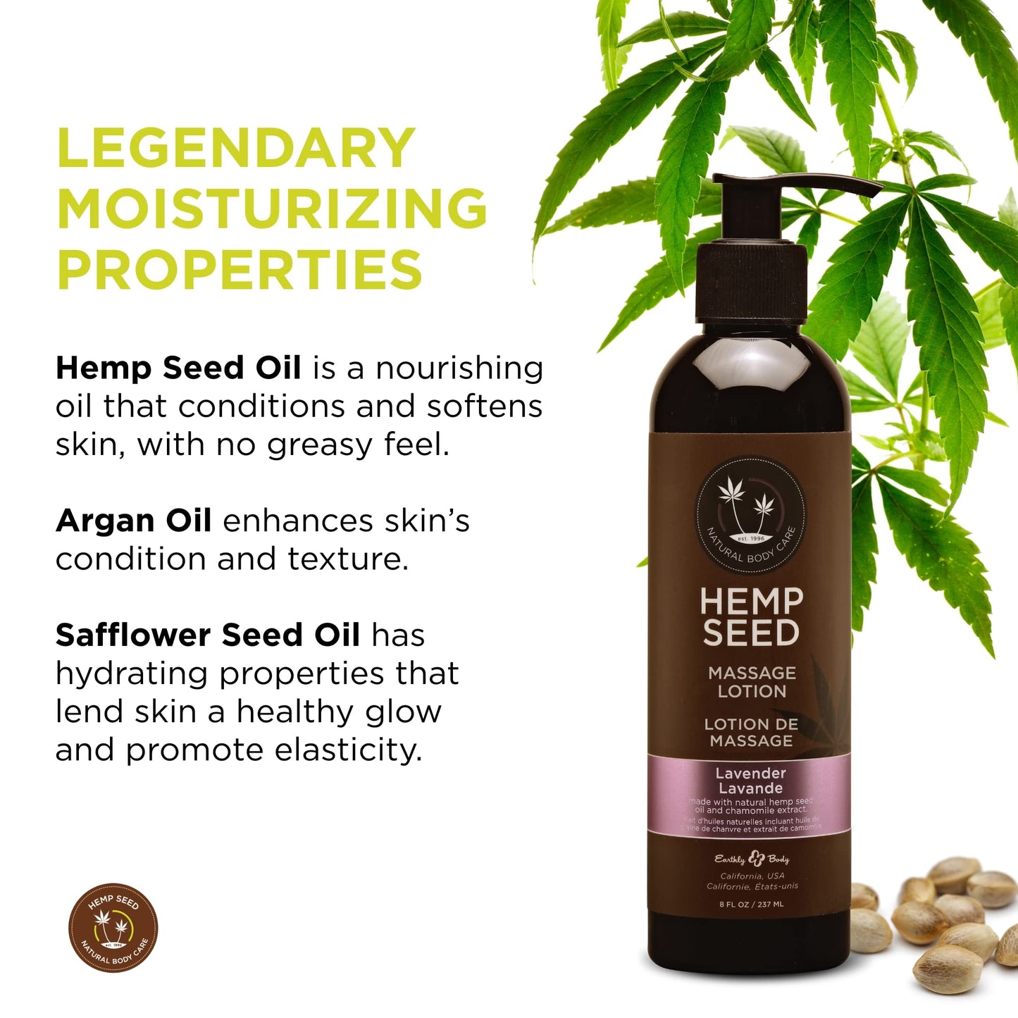 Hemp Seed Massage Lotion Lavender - 8 oz | Vegan & Cruelty-Free