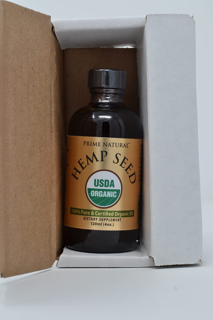 Prime Natural Organic Hemp Seed Oil 4oz - USDA Certified | Cold-Pressed Sativa Oil | Vegan, Food Grade