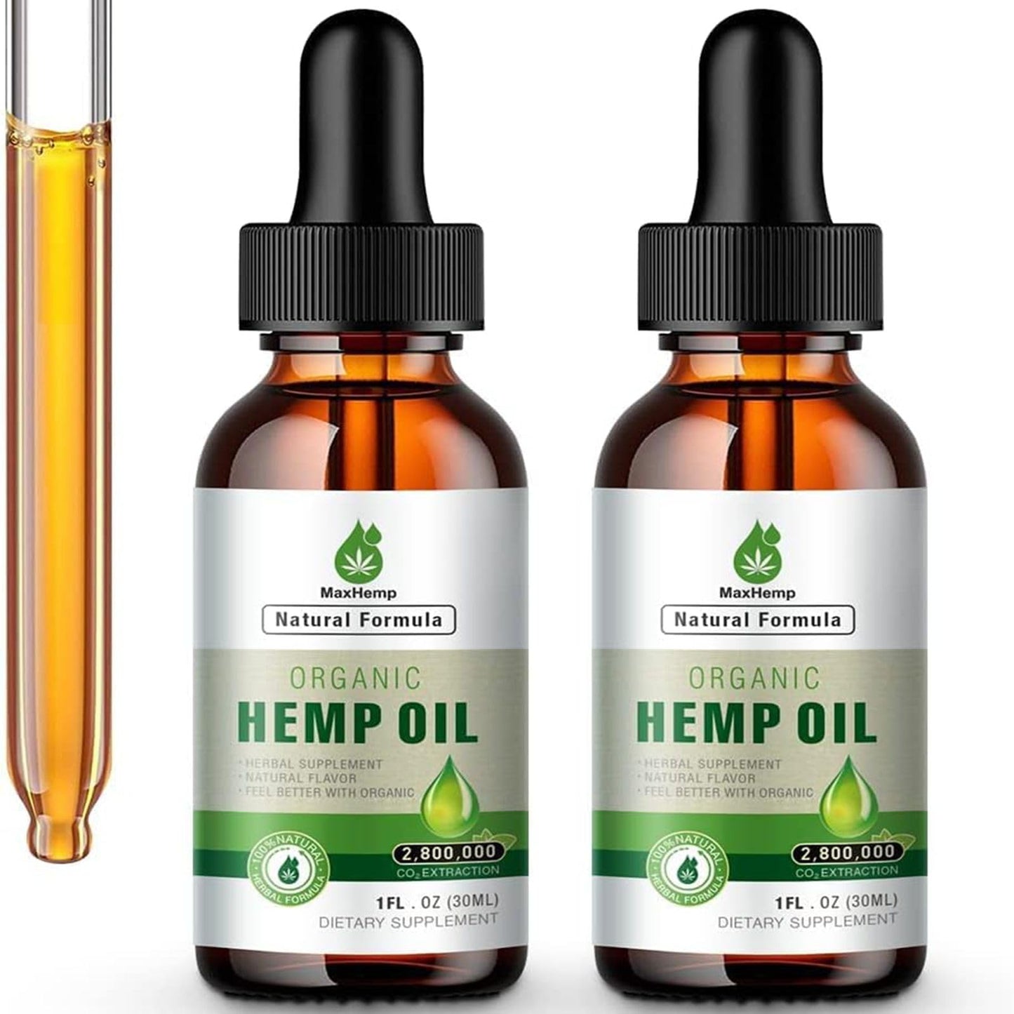Hemp Oil Organic Premium - Maximum Strength | 100% Natural Hemp Drops Tincture - Vegan 2-Pack