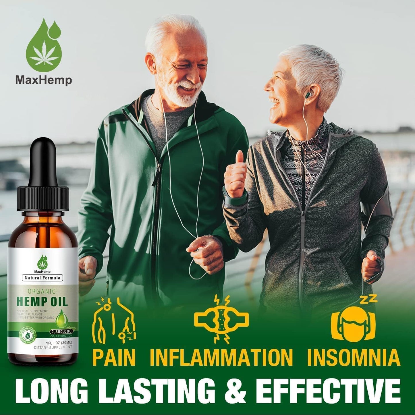 Hemp Oil Organic Premium - Maximum Strength | 100% Natural Hemp Drops Tincture - Vegan 2-Pack