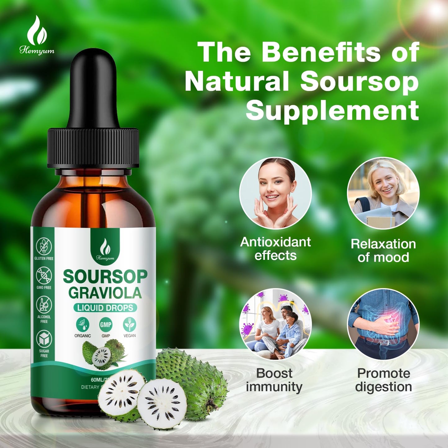 Hemyum Soursop Bitters Liquid Drops – 7 in 1 Graviola + Sea Moss, 2 oz