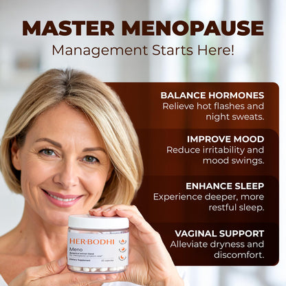Her Bodhi MENO - Menopause Hormonal Balance Supplement for Women | Estrogen Soy Isoflavones, Ashwagandha, Holy Basil, Black Cohosh | 60 Capsules