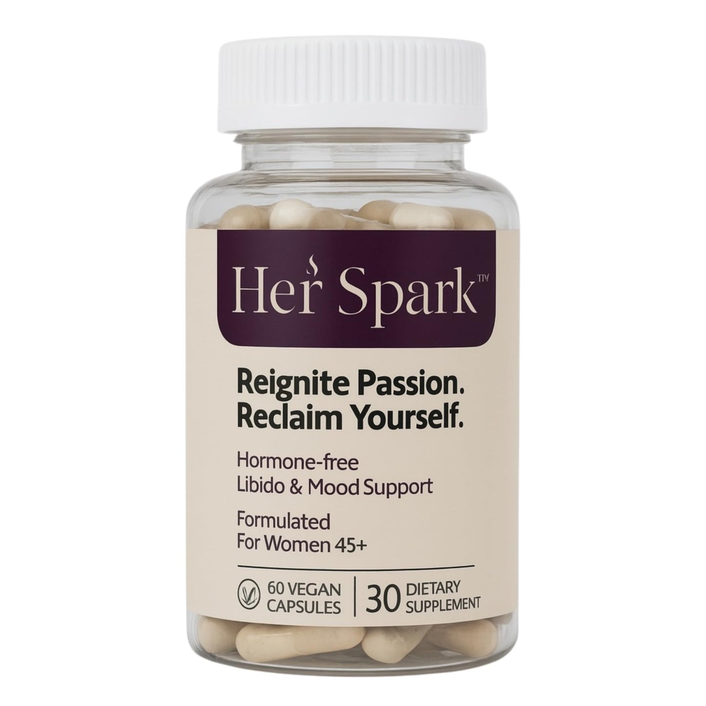 Her Spark Menopausal Libido & Mood Support - Female Hormone Balance & Desire Booster with Ashwagandha Fenugreek & Shetavari - Hormone-Free, Vegan Menopause Supplement
