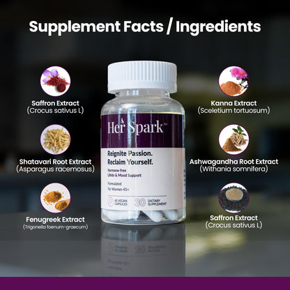 Her Spark Menopausal Libido & Mood Support - Female Hormone Balance & Desire Booster with Ashwagandha Fenugreek & Shetavari - Hormone-Free, Vegan Menopause Supplement