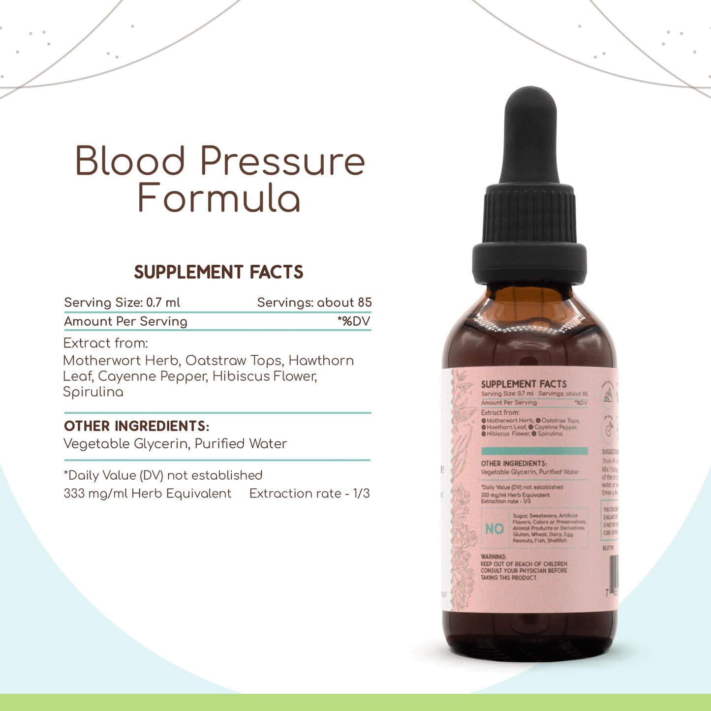 HerbEra Blood Pressure Formula B60 Alcohol-Free Tincture - Hawthorn, Motherwort, Cayenne Pepper, Hibiscus, Spirulina - 2 fl oz