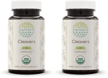 HerbEra Cleavers USDA Organic 60 Capsules | Pack of 2 | Natural Herbal Supplement