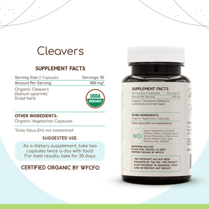 HerbEra Cleavers USDA Organic 60 Capsules | Pack of 2 | Natural Herbal Supplement