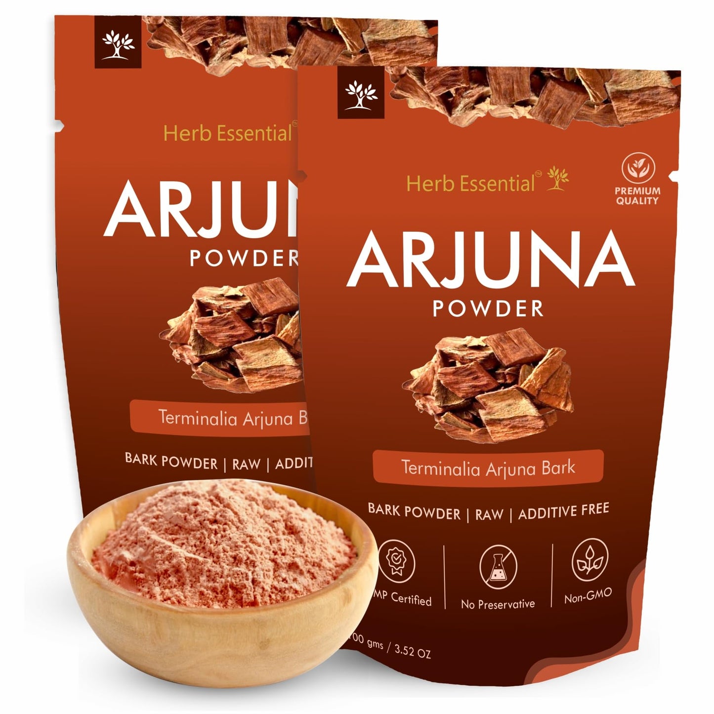Herb Essential Arjuna Powder 2x100g – Terminalia Arjuna Bark, Vegan, GMP Certified