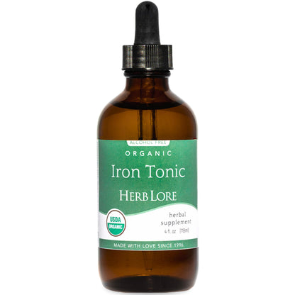 Herb Lore Iron Tonic - Organic Liquid Iron Drops for Kids & Women (4 fl oz) - Plant-Based & Vegan