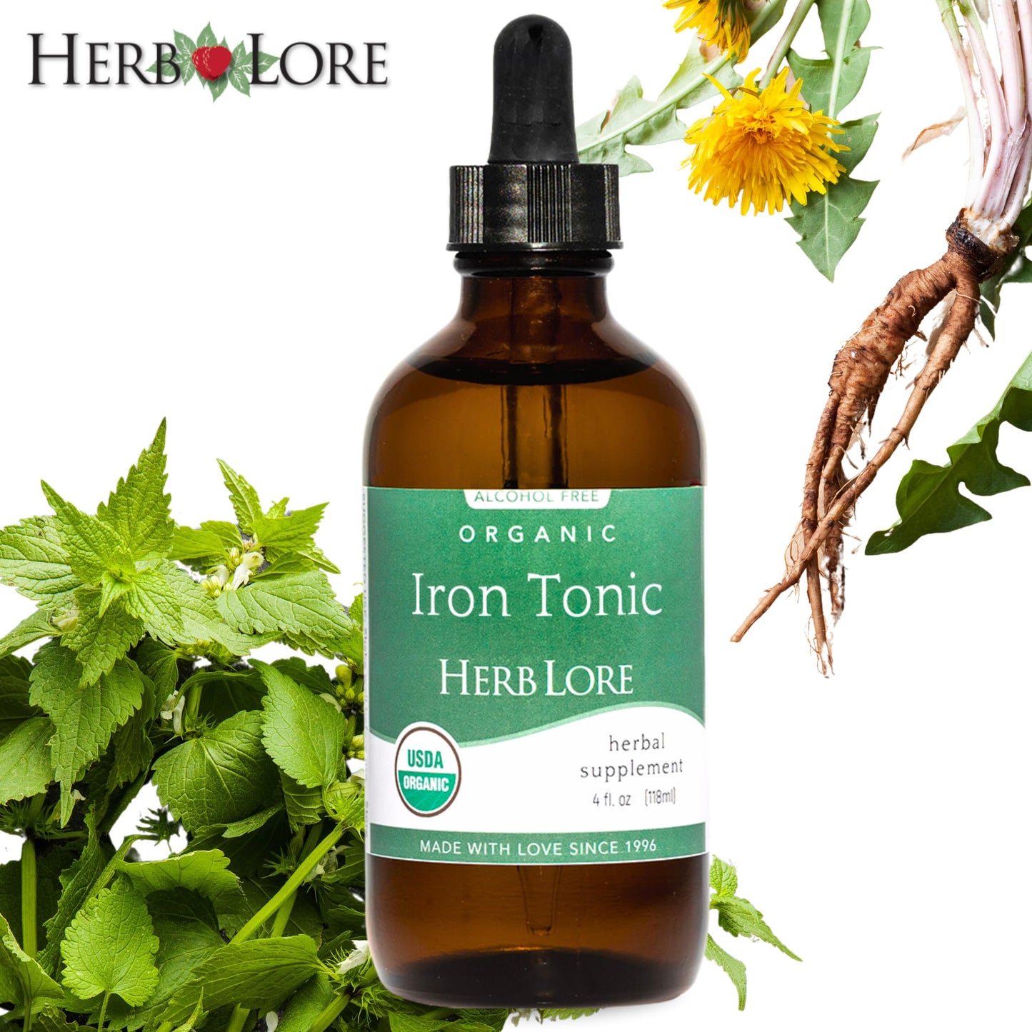 Herb Lore Iron Tonic - Organic Liquid Iron Drops for Kids & Women (4 fl oz) - Plant-Based & Vegan