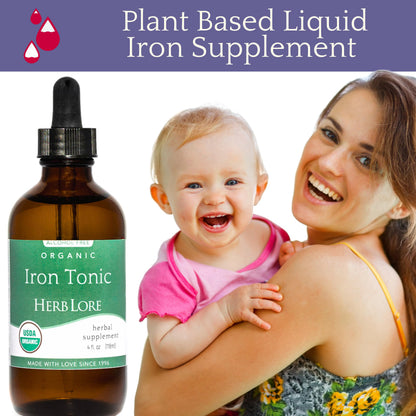 Herb Lore Iron Tonic - Organic Liquid Iron Drops for Kids & Women (4 fl oz) - Plant-Based & Vegan