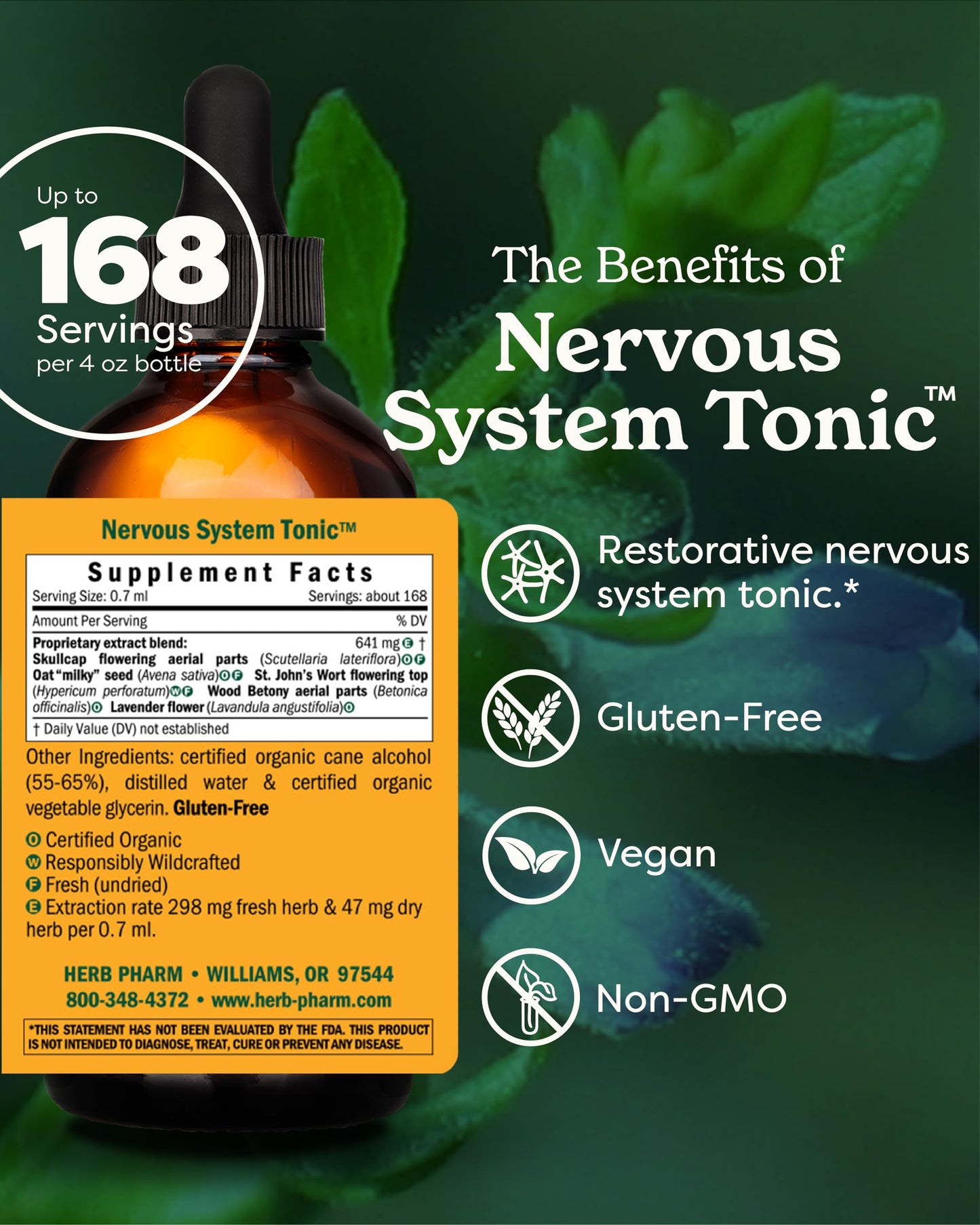 Herb Pharm Nervous System Tonic – Liquid Herbal Formula to Strengthen and Calm the Nervous System (4 oz)