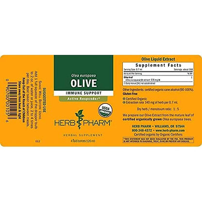Herb Pharm Certified Organic Olive Leaf Liquid Extract for Immune Support, 4 Fl Oz