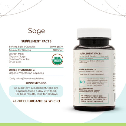 HerbEra Sage USDA Organic 60 Capsules | Natural Herbal Supplement | Certified Organic Sage (Salvia officinalis) Dried Leaf – Pack of 2